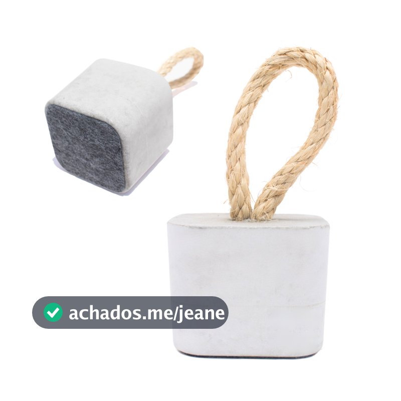 Peso de Porta Decorativo Concreto Quadrado 1,5Kg Aleta Artesanal Alça Sisal Base Carpete Anti Risco