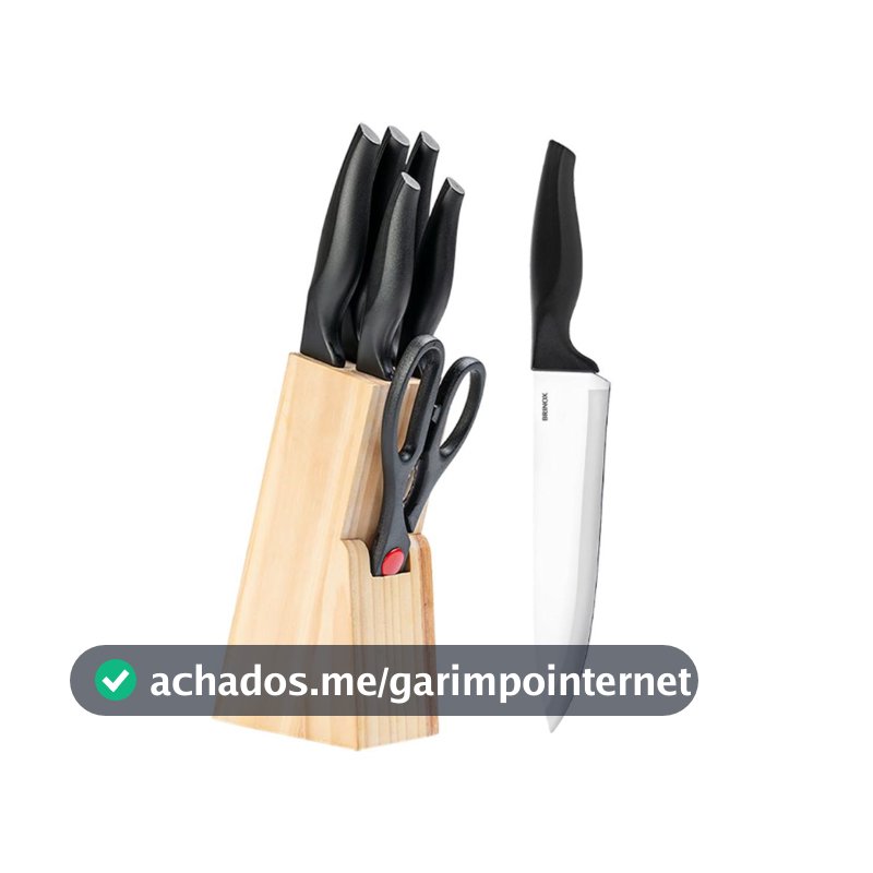 Conjunto De Facas Brinox Cross 7 Peças Aço Inox Com Cepo