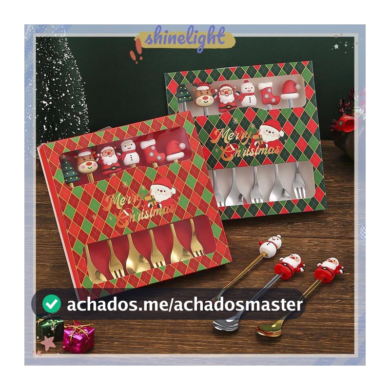 [shinelight] Conjunto De Garfo E Colher De Natal , Talheres De Caixa Aço Inoxidável , Café , Chá Sobremesa VN