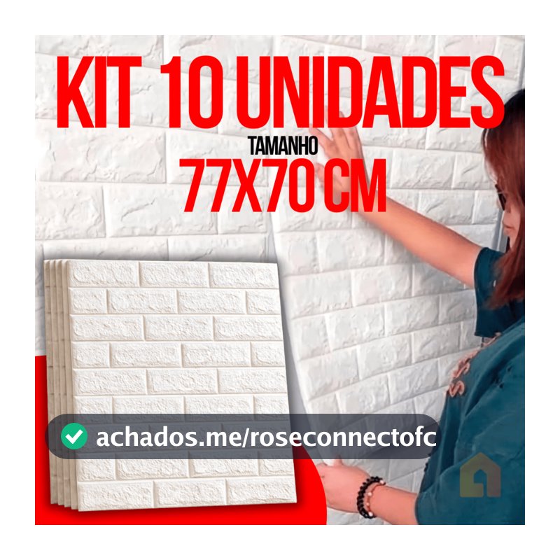 Kit 10 Placas 3D Tijolo Branco Adesivo Autocolante Decoração Quarto Sala Banheiro