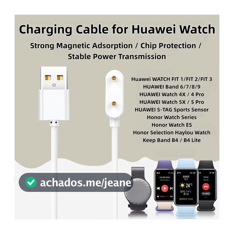 Cabo de Carregamento para Huawei Band 11 10 9 8 7 6, Honor Band, Huawei Watch 5X 5 Pro, Carregamento Rápido em 2,5H, Cor