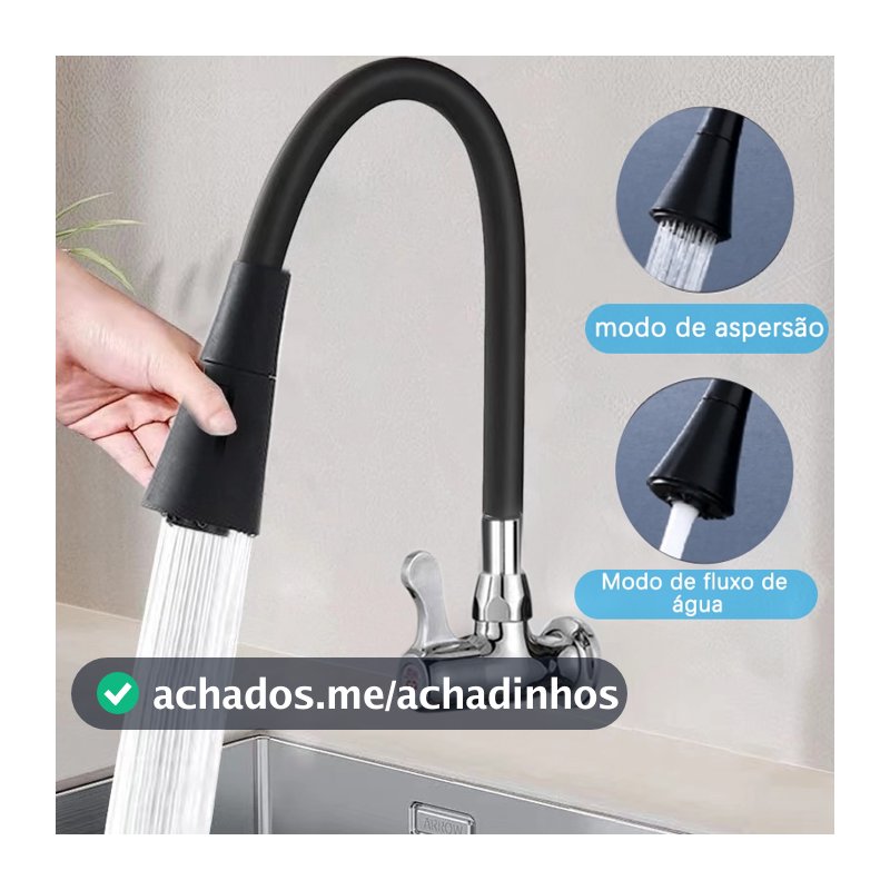 Torneira cozinha parede preta flexível Duplo Jato Cone 1/4 de Volta