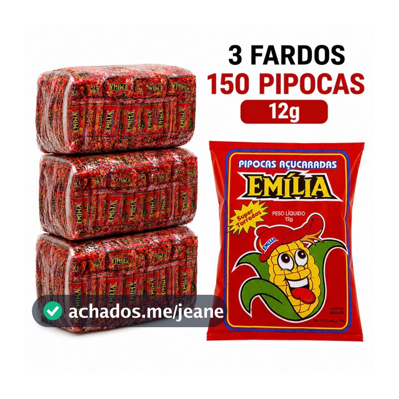Fardo Pipoca Doce C/ 100/150 Und de 12g cada (Pequena) - Mini Pipoca Doce Emilia Atacado Revenda Festas