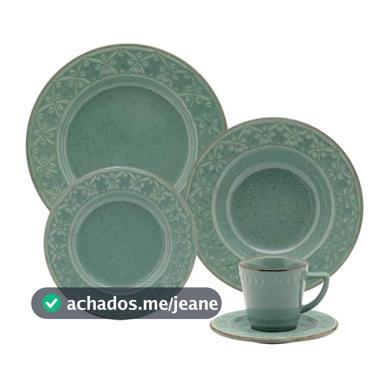 Aparelho de Jantar e Chá Oxford Mendi Malaquita 20 Peças Cerâmica Verde Resistente Micro-ondas e Lava-louças