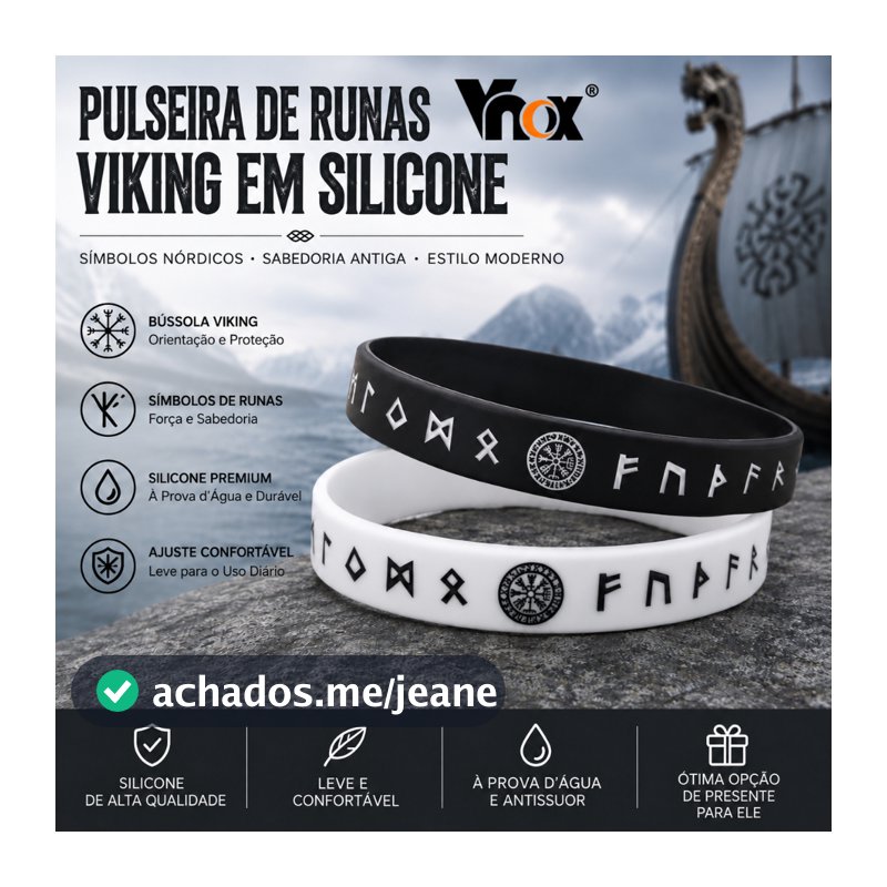 VNox Pulseira Masculina Viking Runas Nórdicas de Silicone, Bússola Viking, Bracelete Masculino à Prova d’Água
