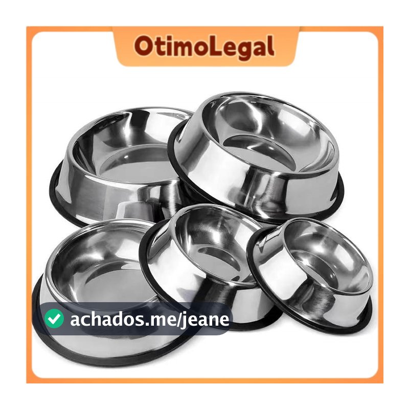 Comedouro ou Bebedouro Inox Para Pet Cachorro Gato e Outros com Base Antiderrapante– 150ml a 1400ml