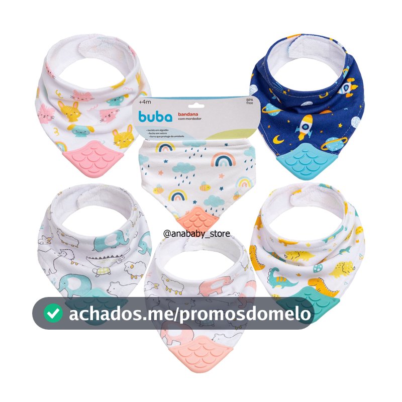 Bandana Buba Babador Com Mordedor Massageador Algodão Dentes Gengiva Mordedor Bebê