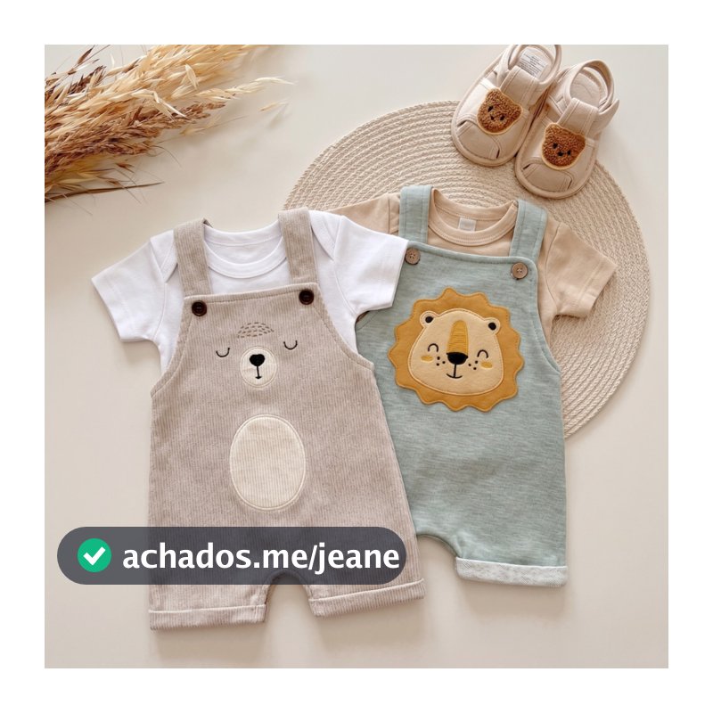Kit Jardineira + Body de Bebe Premium Confortável Menino 100% Algodão