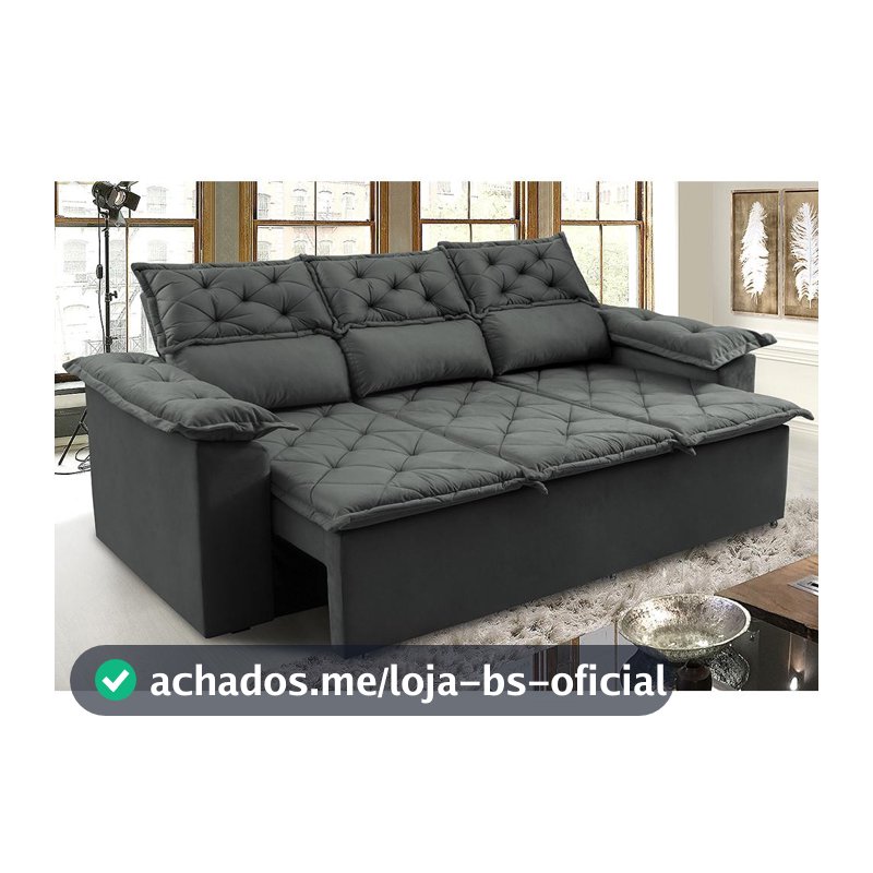 Sofá 3 Lugares Retrátil e Reclinável Cama inBox Compact 2,00m Velusoft Cinza