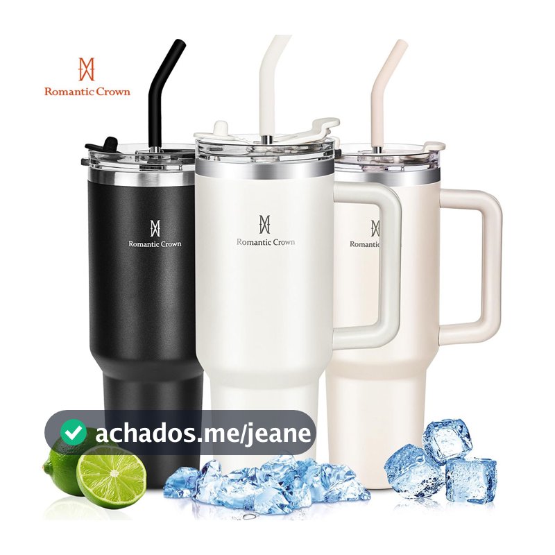 ROMANTIC CROWN Copo Térmico Inox Portátil 600ml/1.2l com Tampa e Canudo Garrafa Térmica Inoxidável