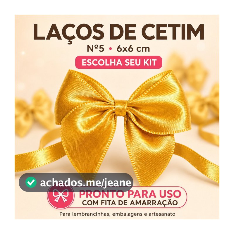 Kit 5 / 60 Laços/Lacinhos de Cetim Nº5 6x6cm para Doces Embalagens e Festas Com Fitilho de Amarração