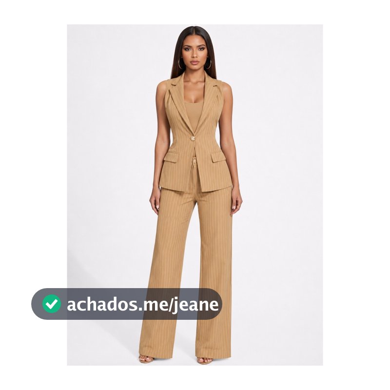 Conjunto Feminino Social Listrado com Colete e Calça Reta | Elegante e Moderno