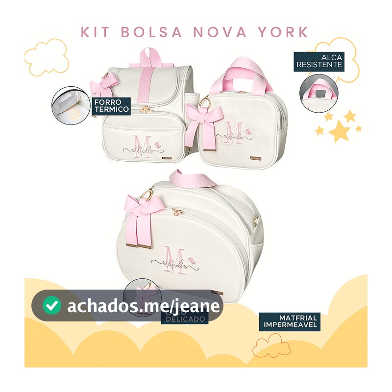 Kit Maternidade 3 Peças Bolsa, Mochila e Bolsa Média Personalizado Térmica, Coleção Nova York