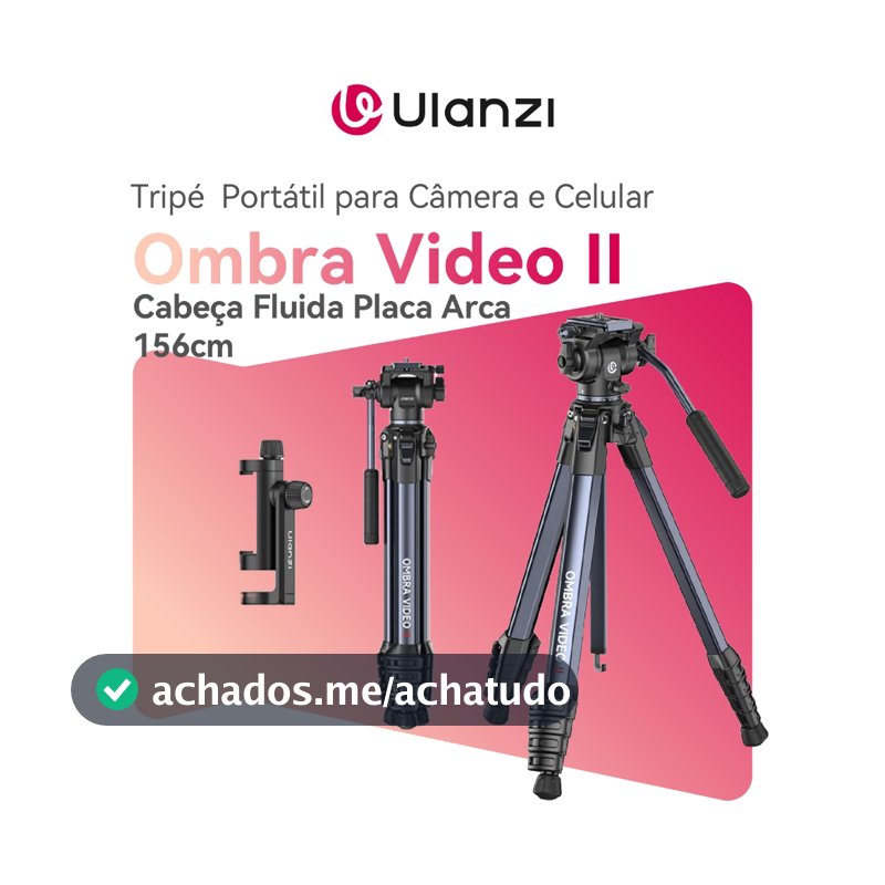 ULANZI Ombra Video II Tripé 156cm com Cabeça Fluida, Placa Arca, Rotação 360°, Tripé Portátil para Câmera e Celular