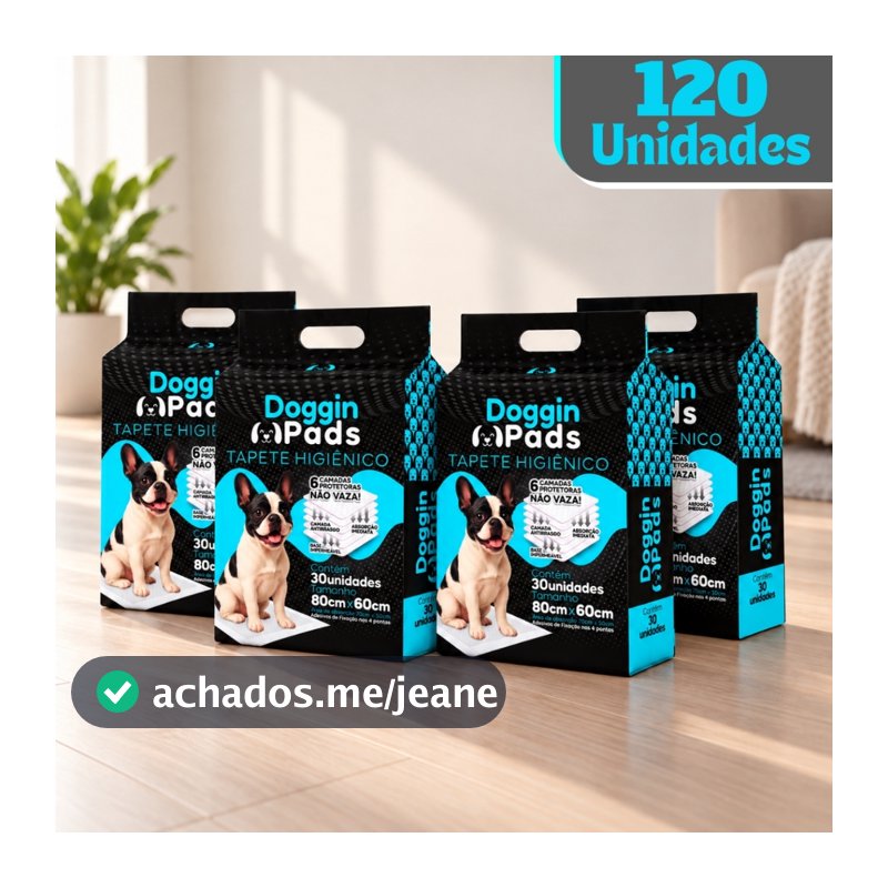 Kit 4 Tapete Higiênico para Cachorro Doggin Pads 80 x 60 cm - 120 Unidades