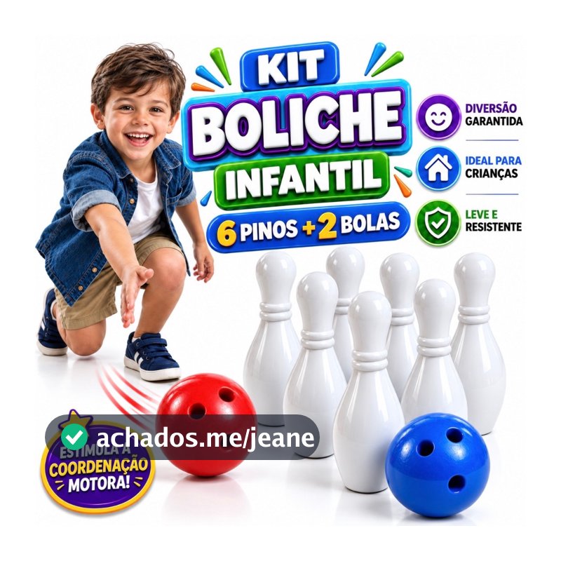 Boliche Kids Brinquedo Infantil com 6 Pinos e 2 Bolas Jogo de Coordenação Motora +3 Anos
