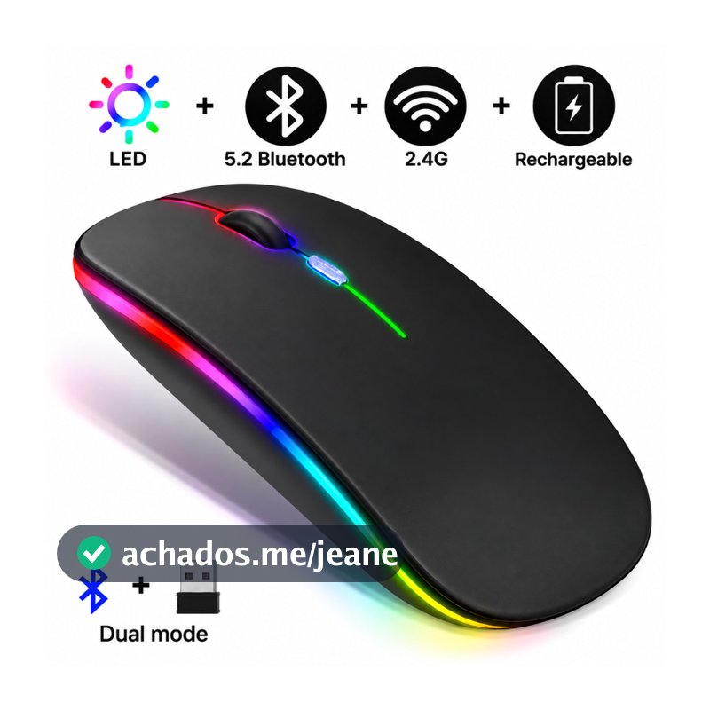 Mouse sem fio dual band receptor nano 2,4ghz / Bluetooth RGB recarregável MS-S350L