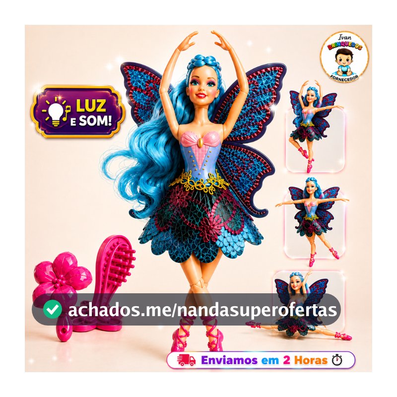 Boneca Fada Bailarina Infantil Menina Com Asas Ballet Articulada 30cm - Rosa - Azul - Roxa