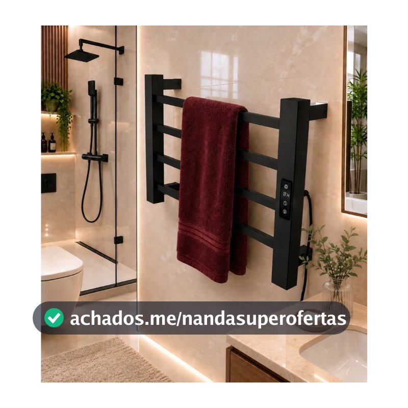 Toalheiro Elétrico Térmico Inox 304 Preto Fosco Timer Digital 1 Toalha