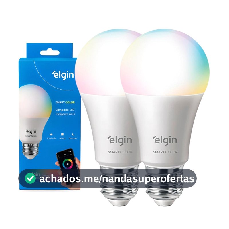 Kit 2 Lâmpadas Inteligente Elgin 10W Bulbo LED Smart Color RGB Wifi Compatível com Alexa