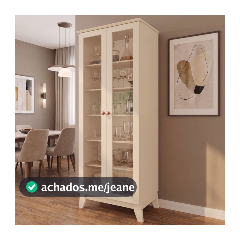 Cristaleira Braga 100% em MDF com 2 portas e kit pés