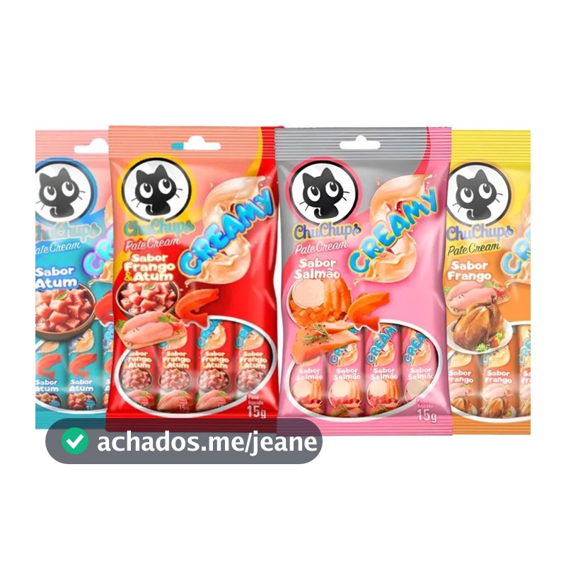 Petiscos Cremosos Gatos em Sachê ChupChups Vários Sabores 60g (4Un/15g)