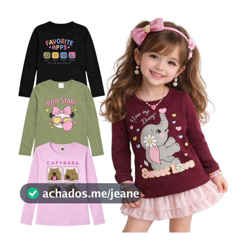 Kit Camiseta Manga Longa Infantil Feminina - Roupa Infantil Menina - blusa infantil menina
