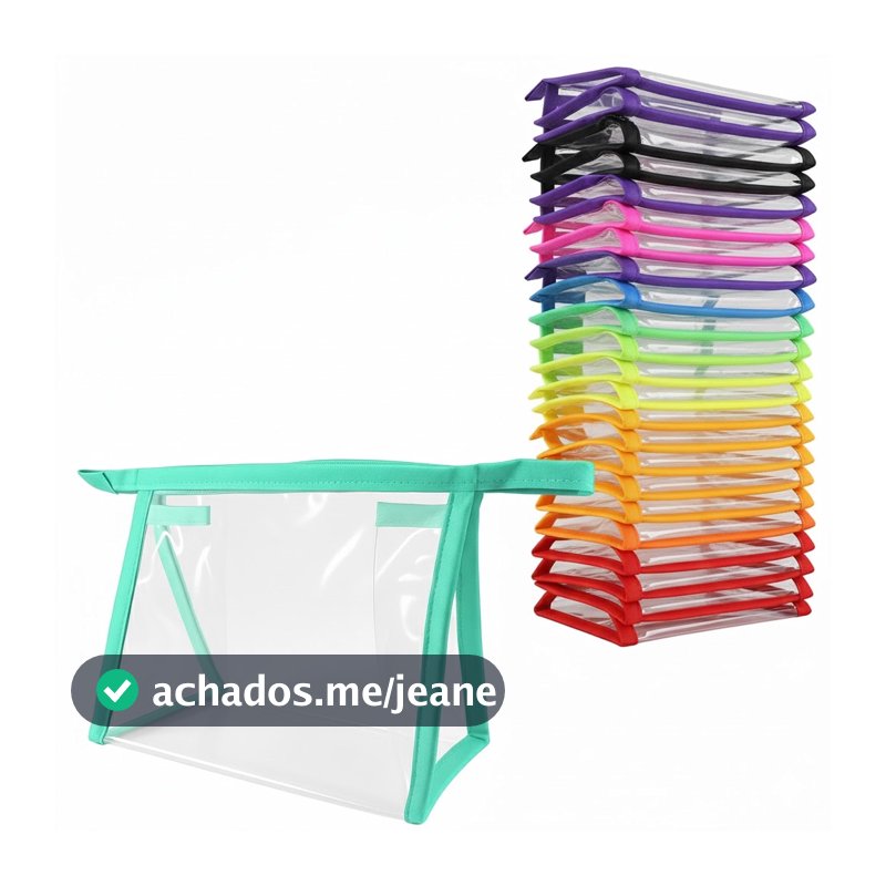 Necessaire Organizadora Kit 40 peças plástico cristal zíper varias cores