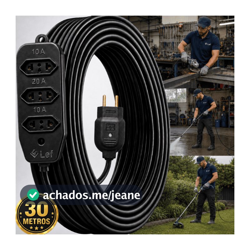 Extensão Elétrica 30m Cabo Pp Reforçada Obra Profissional 10/20a Longo alcance Multiuso flexível