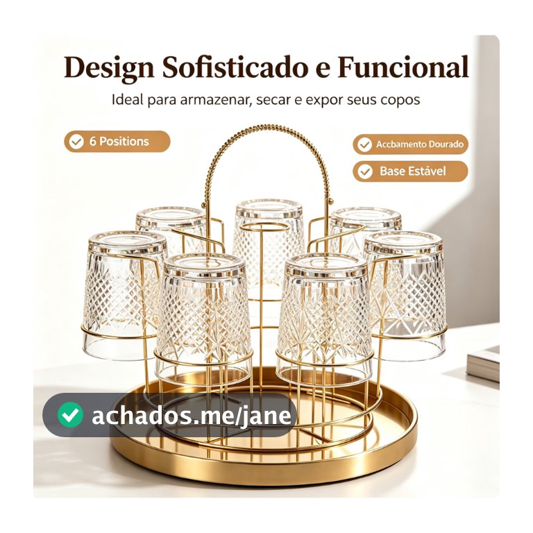 Porta Copos Para 6 Copos Cozinha Mesa Cor Dourado