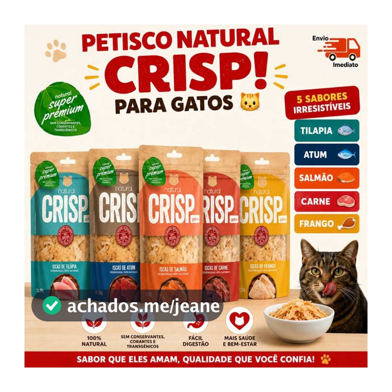 Petisco Natural Crisp Iscas de Tilápia, Atum e Salmão para Gatos promoção