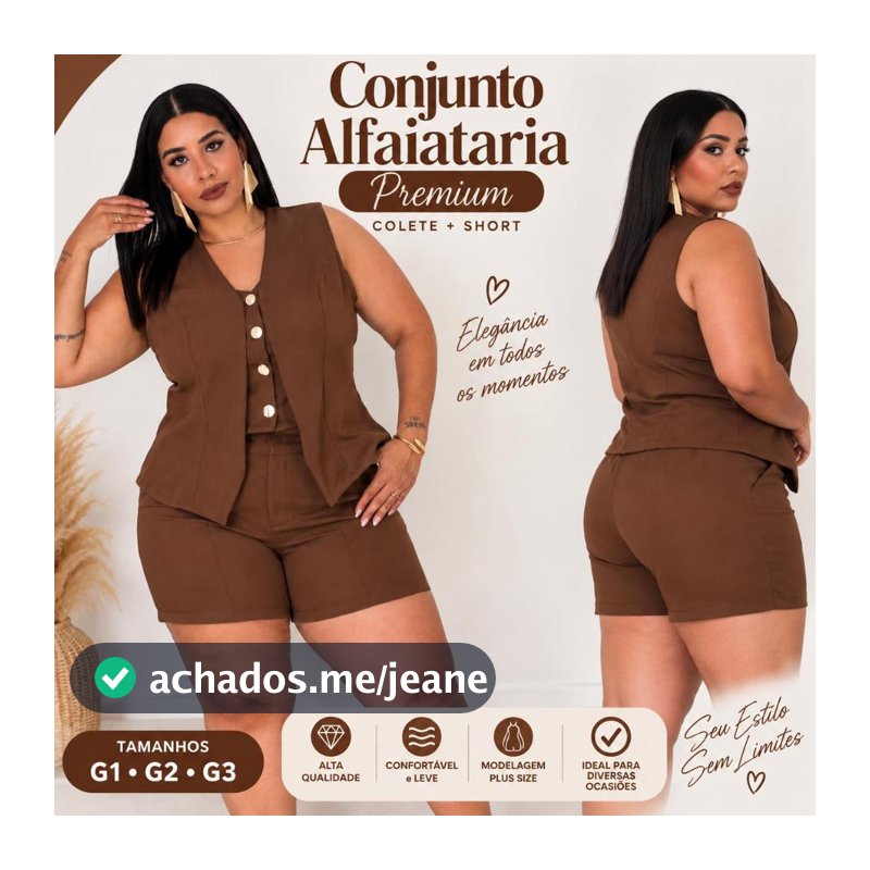 conjunto alfaiataria feminino  plus size Colete e Short Cintura Alta GG G1 G2 G3