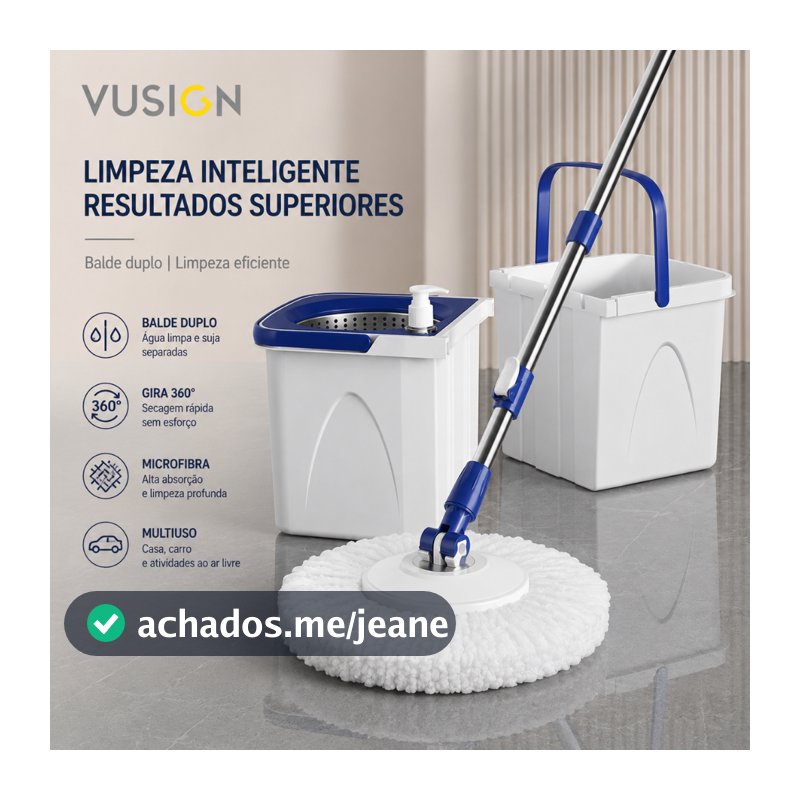 Mop Giratório com Balde Duplo Água Limpa e Suja Separadas Multiuso Centrífuga 360°