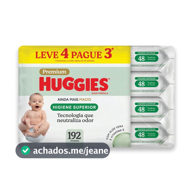 Lenços Huggies Higiene Superior Limpam 2x Mais 4 x 48 Un