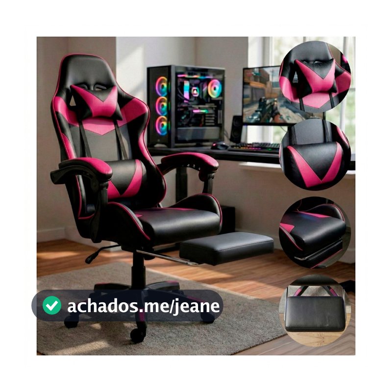 Cadeira Gamer Jogos e Escritório Reclinável Ergonômica Em Couro Pu Com Apoio Para Pés Confortável