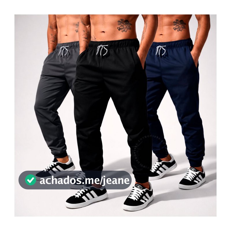 Kit 3 Calça Jogger Masculina Tactel com Elastano Academia Treino Fitness Slim Dry Fit Esportiva Leve