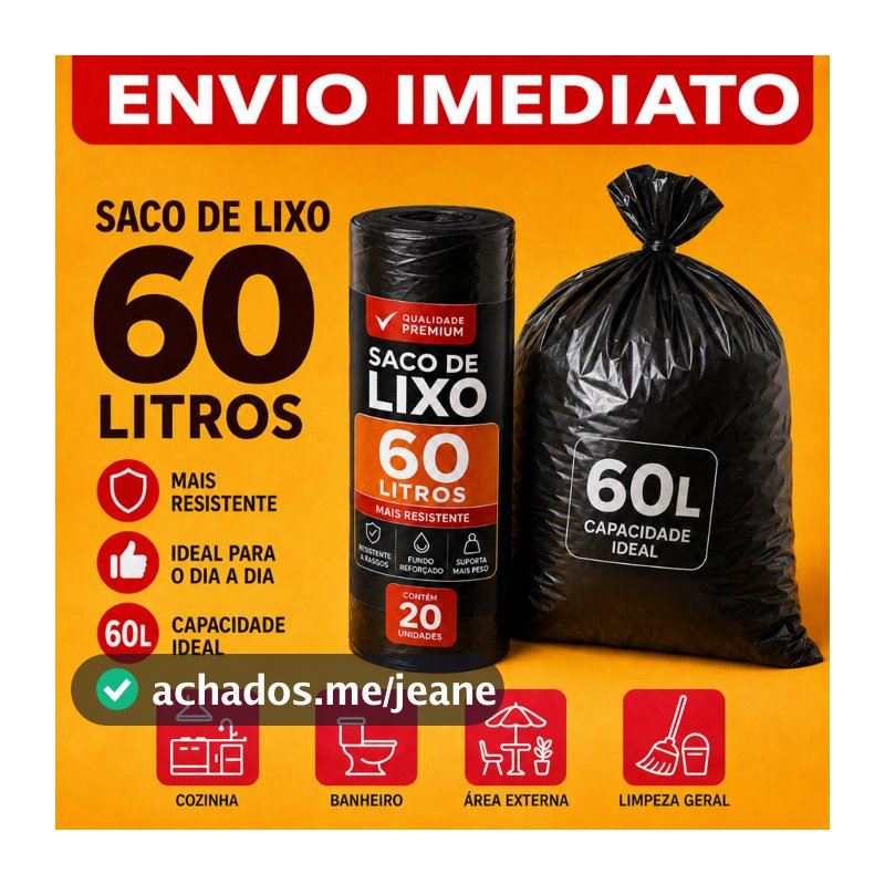 Saco de lixo 60 Litros com 100 ou 50 unidades preto direto da fábrica alta qualidade 0.6 micras