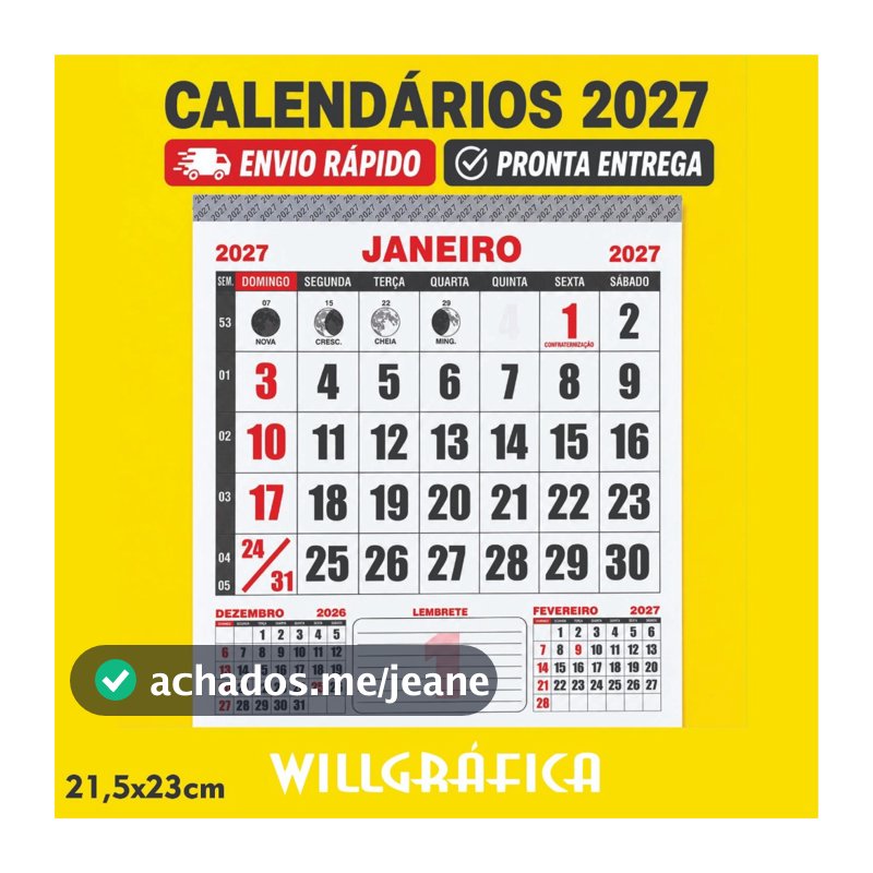 Blocos Calendário 2027 21,5x23cm Refil – Folhinha  Comercial Parede