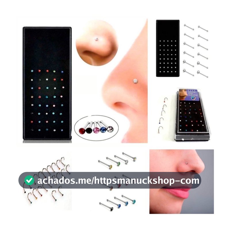 Kit Com 40 Piercing de Nariz Cristal Reto/Dobrar lindo aço inox(lolibiju)