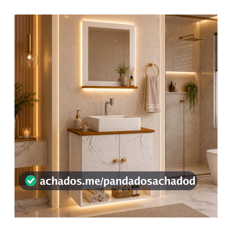 PROMOÇÃO Conjunto Gabinete Banheiro Completo Suspenso C ou S/ Cuba de Mármore 60cm Armário Espelho