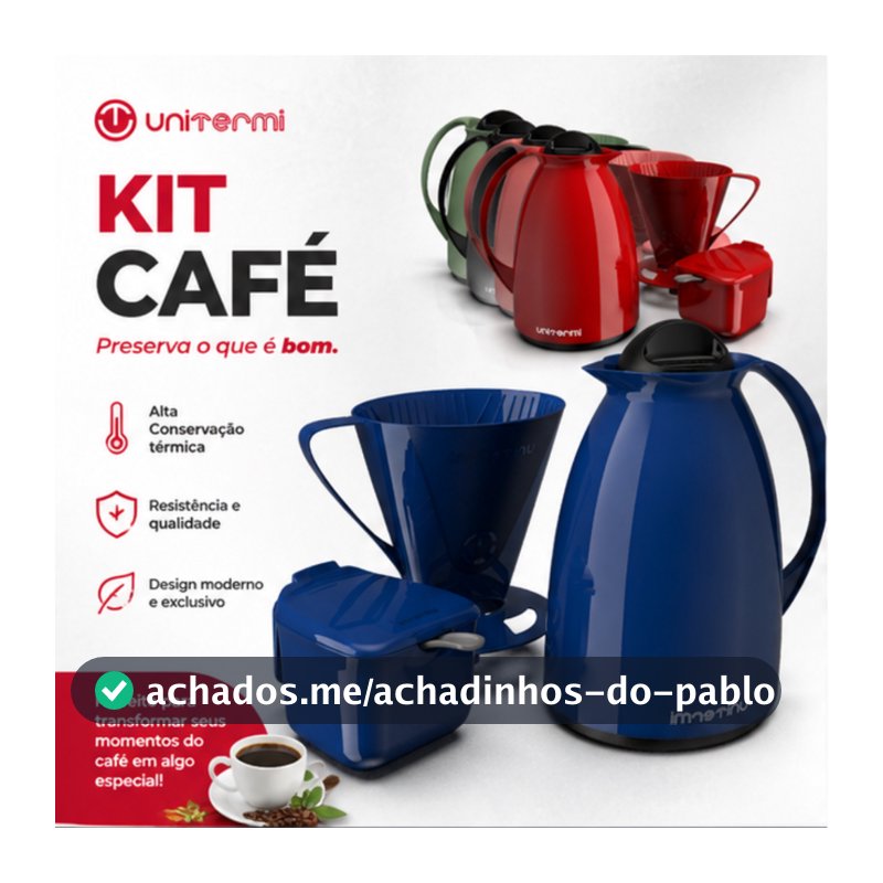 Garrafa Térmica de Café Chá Leite 0,650 Litros Unitermi Kit Cafe Prático 3 Peças 650ml Suporte Filtro Açucareiro Invicta