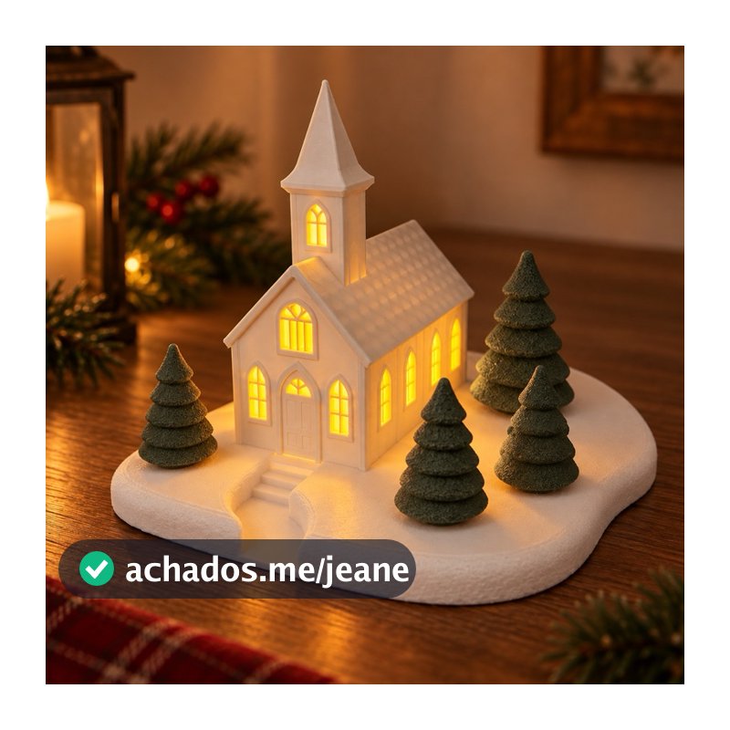 Vila Natalina Igreja e Árvores de Natal Com Vela Led
