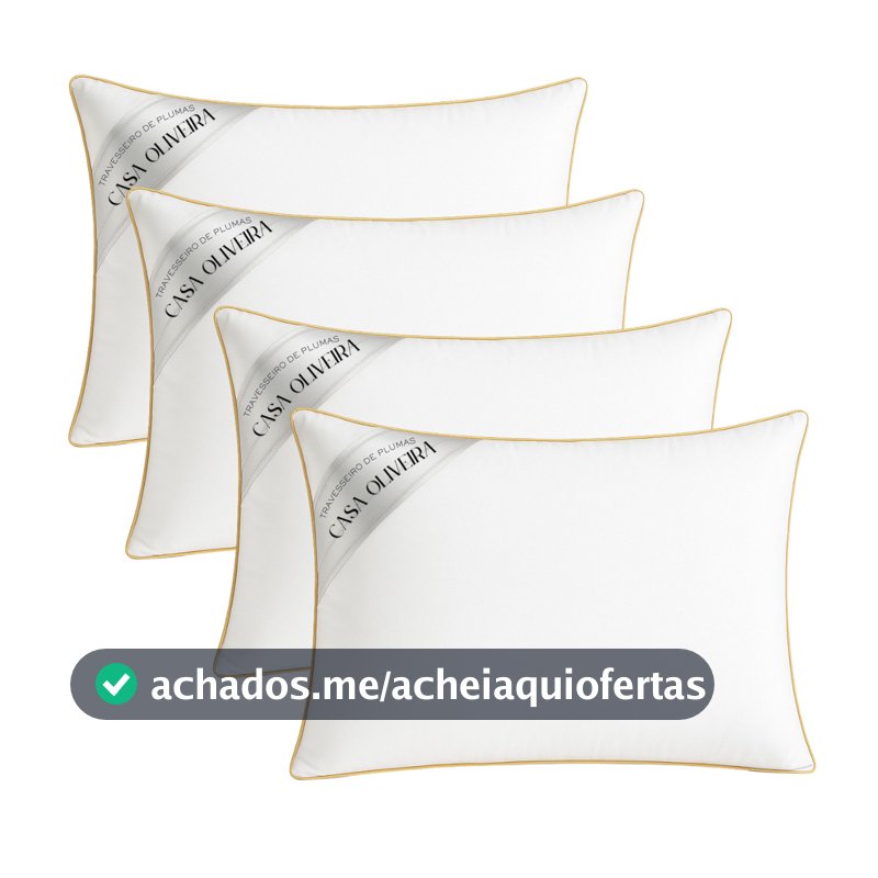 Travesseiros Pluma de Ganso 100% Algodão Antialérgico Hotel 5 Estrelas Macio 70x50cm Lavável