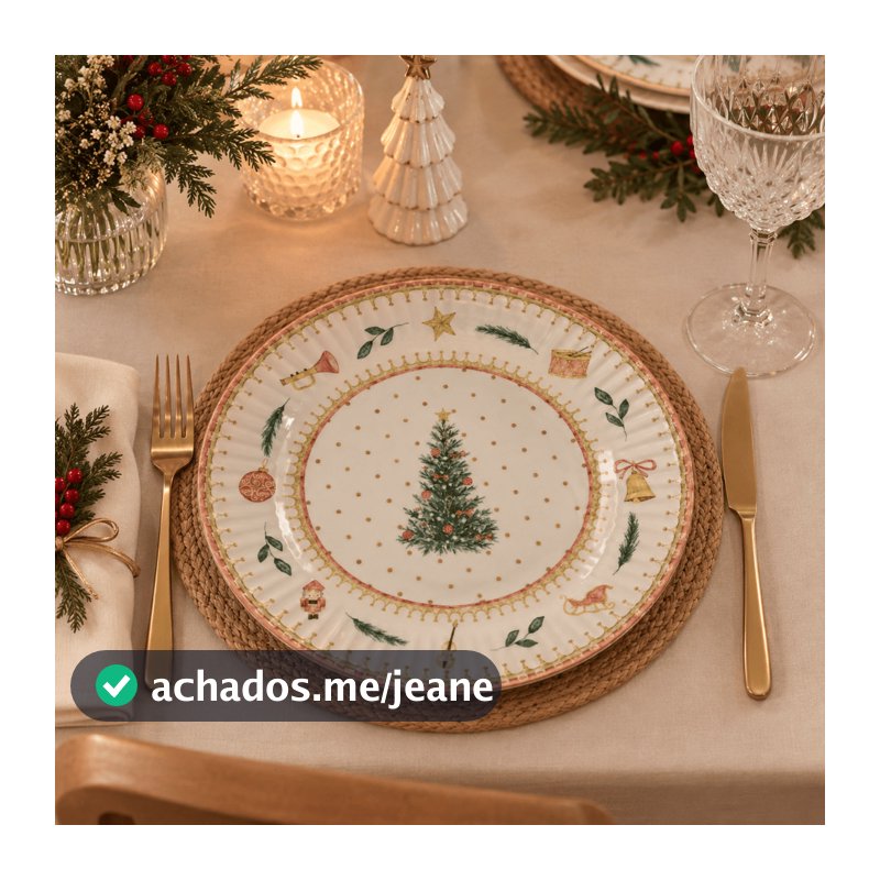 Prato Travessa Estampa Natal 27cm Cerâmica Decoração Natalina Ideal Para Mesa Posta