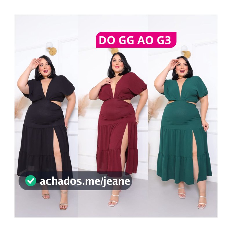 Vestido Plus Size Midi Elegante com Fenda e Decote V Moda Festa Casamento Confortável GG ao G3