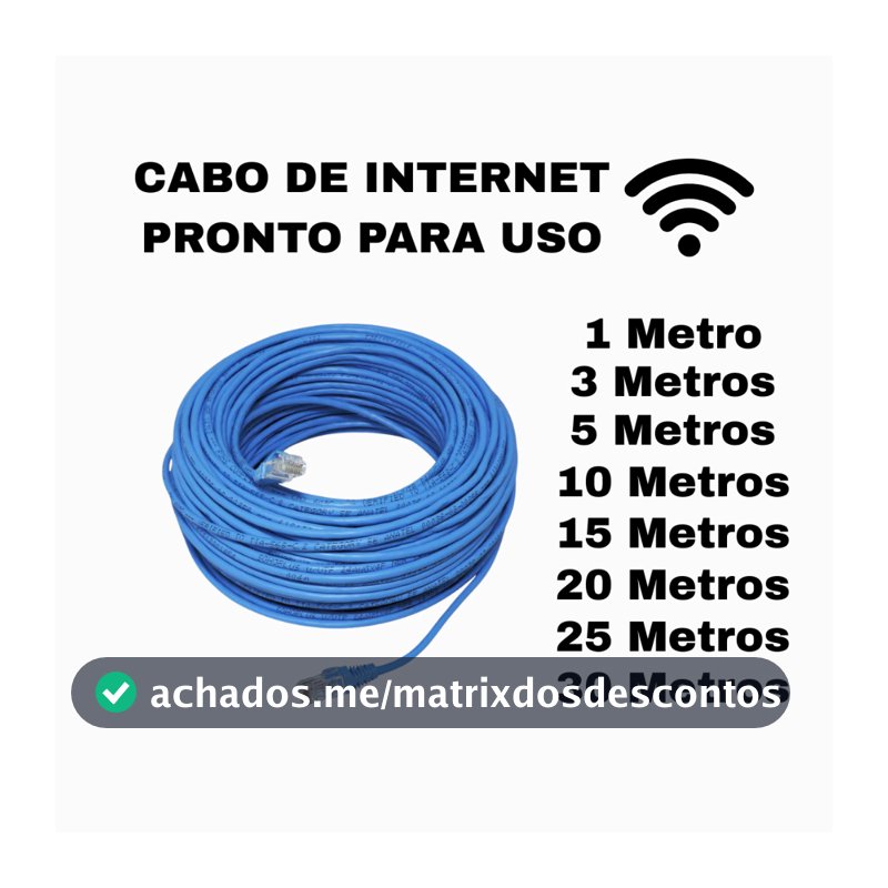Cabo De Rede Azul RJ45 CAT5e Pc Notebook Roteador Smart Tv Video Game 1/3/5/10/15/20/25/30 Metros