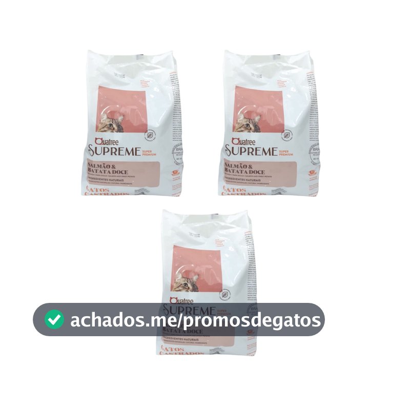 Kit 3 Rações Quatree Supreme Gato Castrado Salmão e Batata Doce 1kg