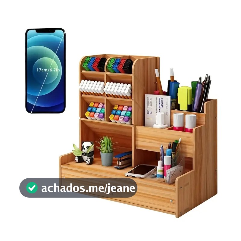 Organizador De Mesa Escritório Multiuso C/ Gaveta Nicho Canetas