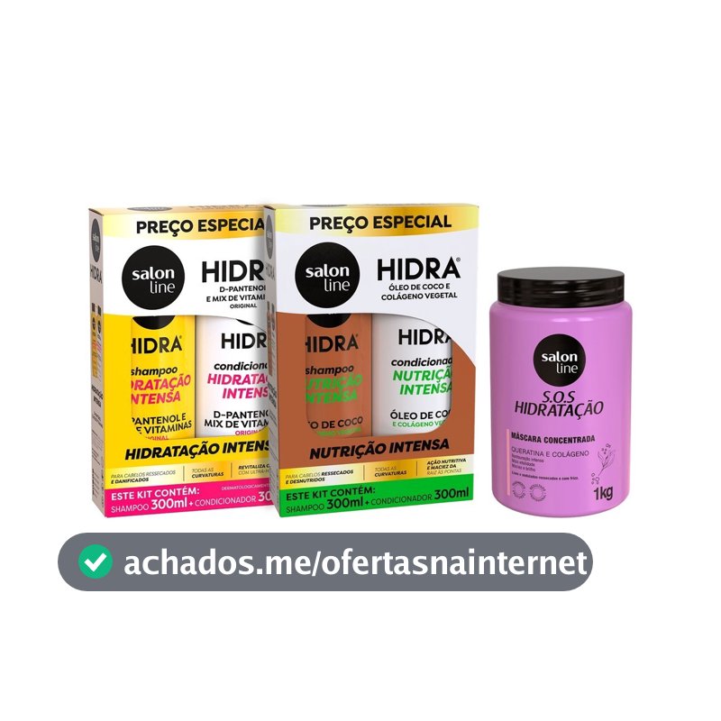 Kit com 2 Shampoos e 2 Condicionadores Hidra + Máscara SOS Hidratação Bio-Reconstrução Salon Line