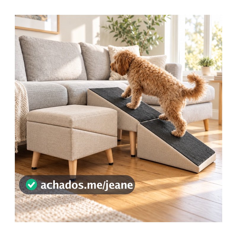 Pufe Rampa Pet 2 em 1 para Cachorro e Gato – Ajuda seu Pet a Subir no Sofá com Conforto e Segurança